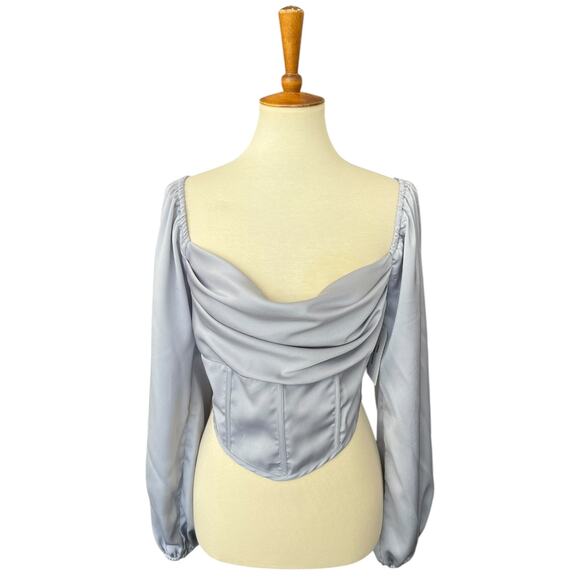 NWT Le Lis Corset Waist Cowl Neck Satin Feminine Romantic Cottagecore Top - Picture 1 of 11